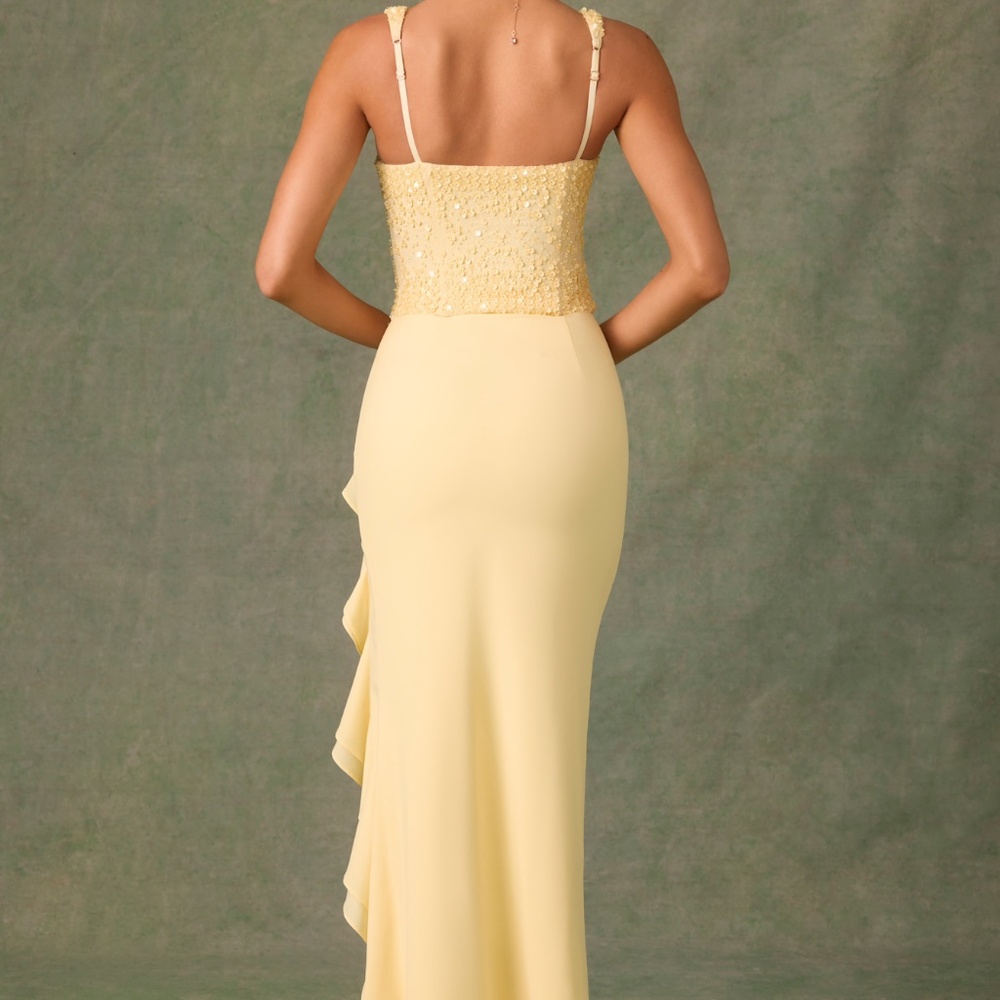 Embellished Ruffle-Trim Corset Gown in Yellow - Picture 3 of 5